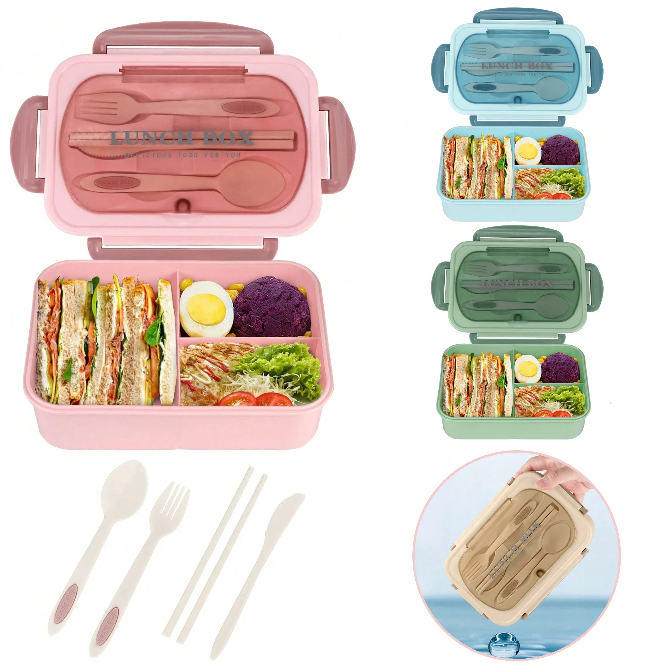 Food Storage Drawer Organizer - Kotak Bento Dewasa dengan 3 Kompartemen