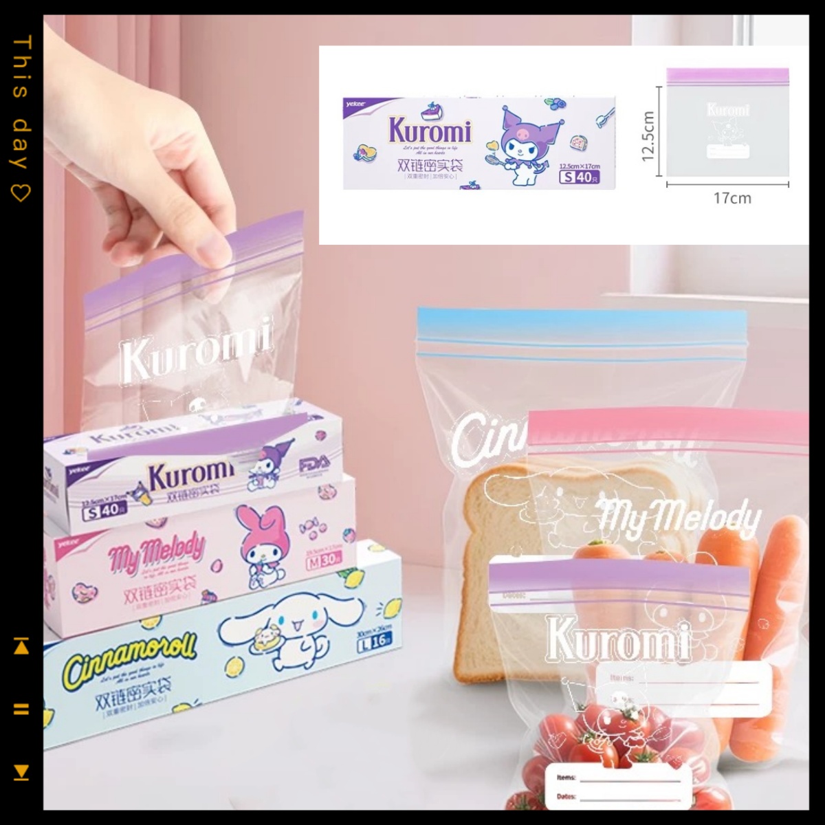 Food Storage Roll Bags - Kawaii Sanrio anime peripheral kartun tas