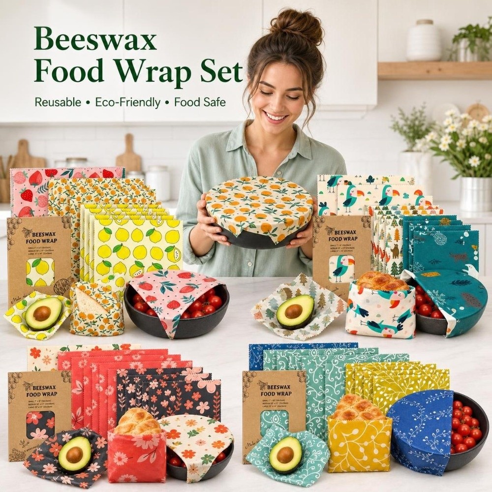 Beeswax Food Wrap - 9pcs Pembungkus Makanan Lilin Lebah Multi