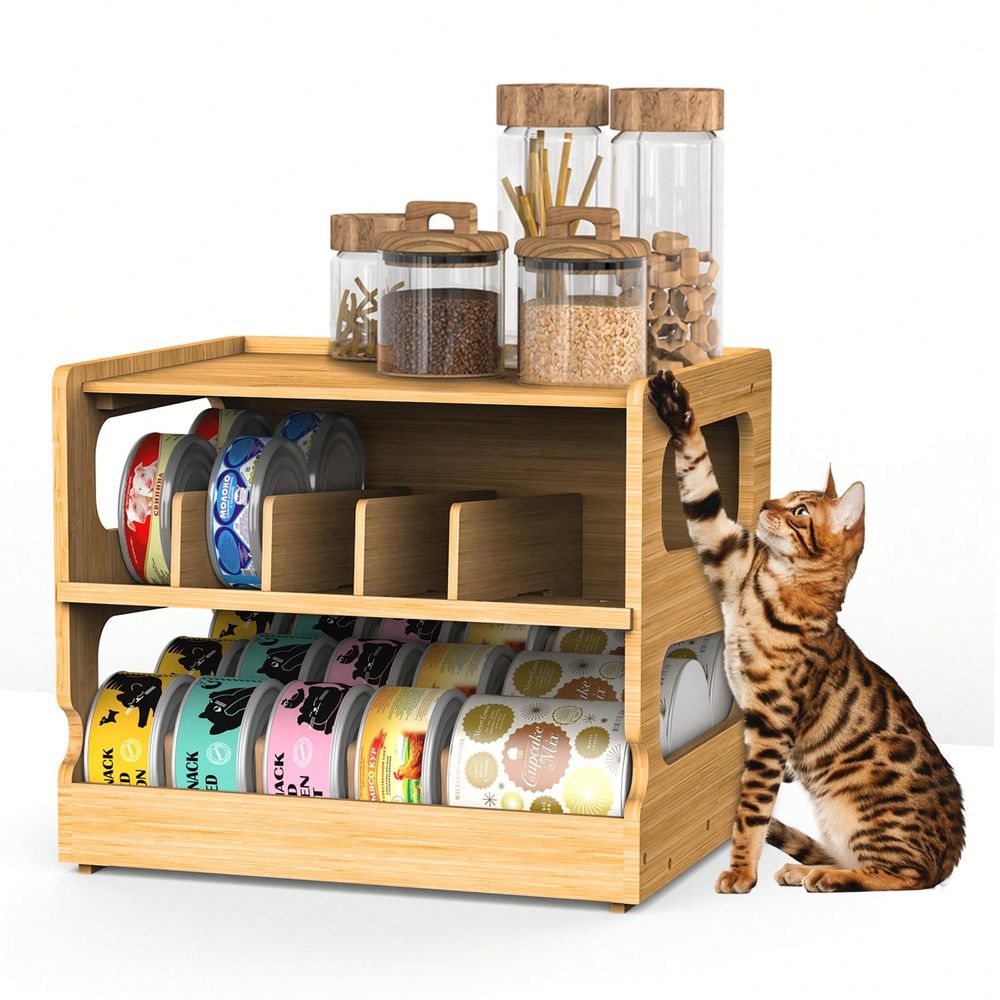 Organizer Makanan Kucing Bambu - Food Storage Dispenser ulasan dan harga